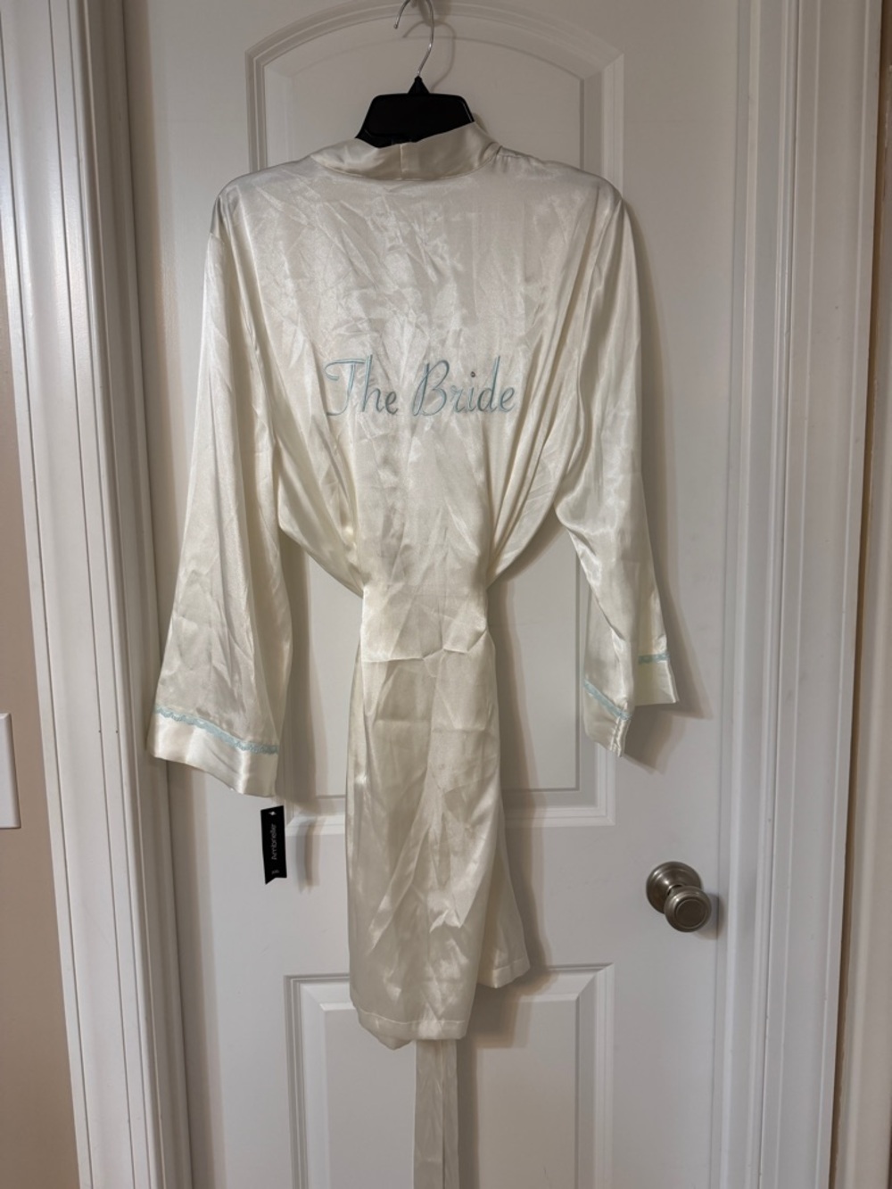 Ambrielle Ivory Bridal Robe with Light Blue Embroidery